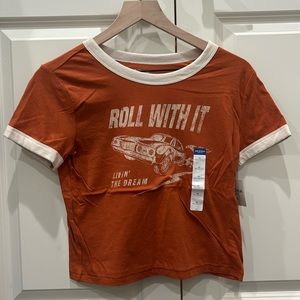 Orange crop top with graphic design